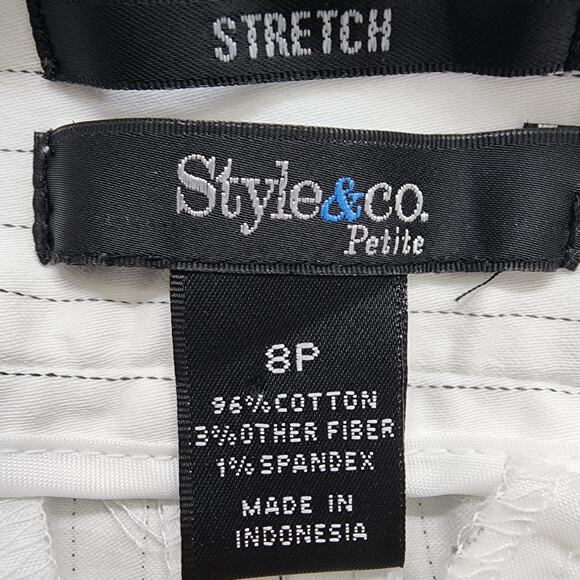 Style&Co Pants Womens 8P PETITE White Striped Mid Rise Cuffed Capri Stretch - Picture 4 of 10